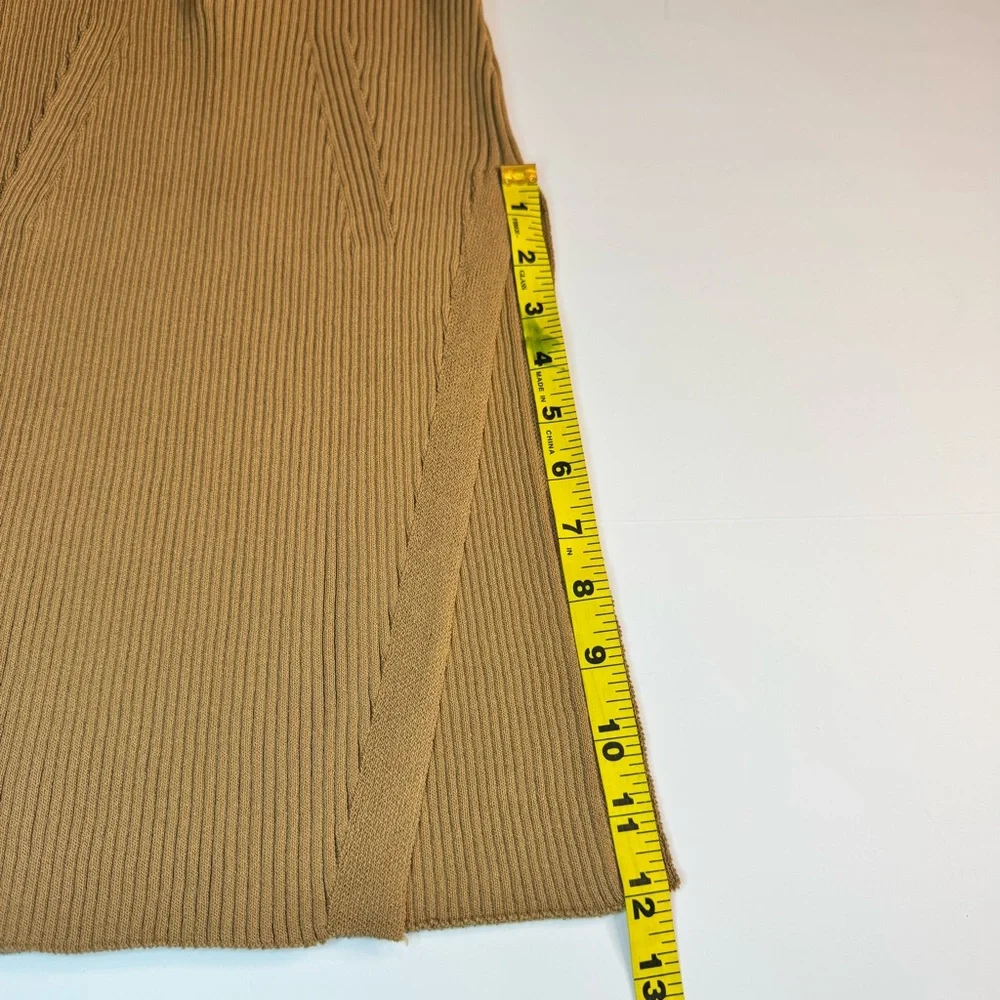 NWT Topshop Tan Ribbed Midi Pencil Skirt with Side Slit Sz4/6 Career Comfy